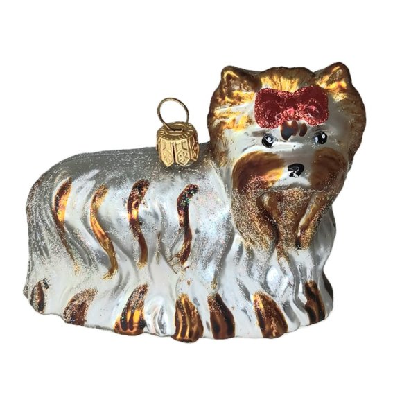 Impuls Yorshire Terrier Christmas Ornament Blown Glass Handpainted - Picture 1 of 12